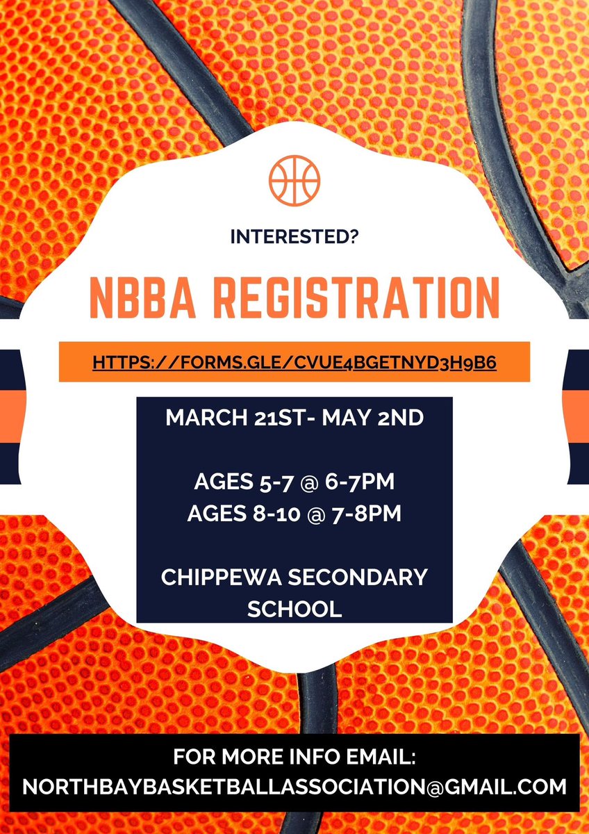 NBBA BASKETBALL CAMP IS BACK…….
Ages 5-10
Starts first Thursday after March break and goes every Thursday for 7 weeks…..
Sign up NOW, don’t miss out!!!