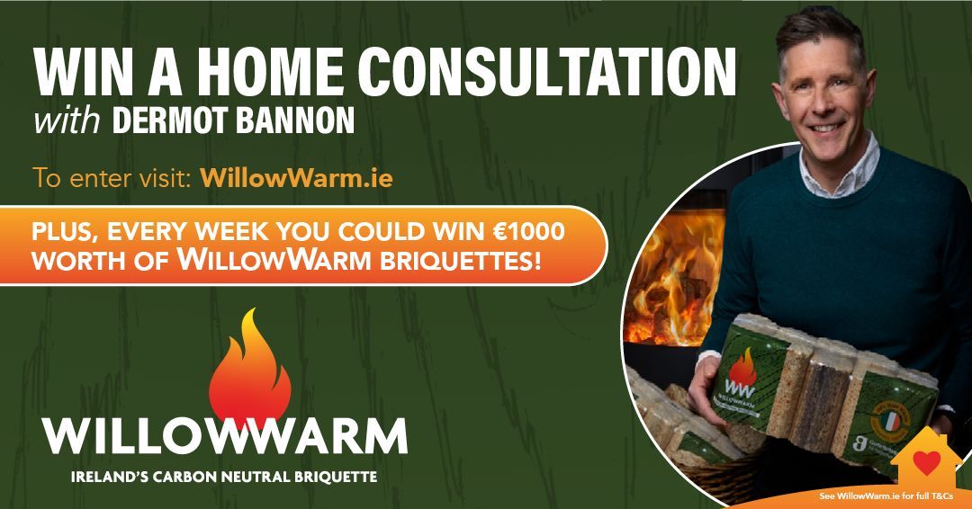 Enter our competition to win a private consultation with Dermot Bannon to create your cosy, sustainable home! buff.ly/42N5cw6

Also a prize each week of €1,000 worth of #WillowWarm #Briquettes!

#CarbonNeutral #EnvironmentallyFriendly #Sustainability #EPAregistered