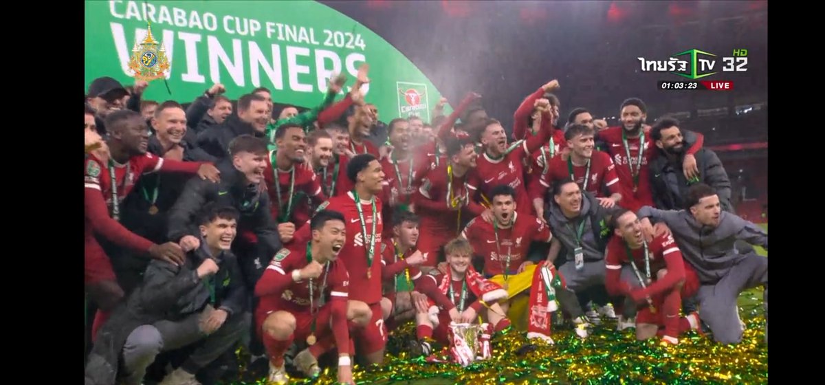 Sunday20215's tweet photo. Very Happy แสนสุขใจได้ถ้วยได้แชมป์แรก🏆และ🏆🏆🏆ๆๆๆ #CarabaoCupFinal #ลิเวอร์พูล  #Liverpool https://t.co/Ic7x7ZEhO1