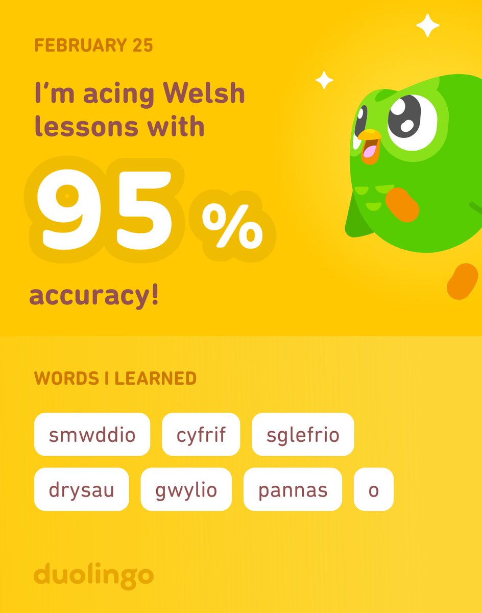 I’m learning Welsh on Duolingo! It’s free, fun, and effective.