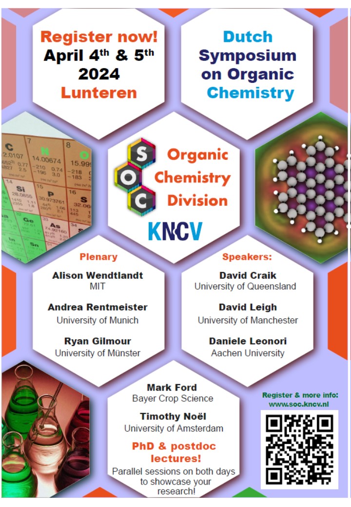 Less than a week left until the Early Bird deadline, so register now for the 2024 Dutch Symposium on Organic Chemistry! Also, note a small update in our speaker line-up (see flyer). Register here: soc.kncv.nl/reg-2024 More info: soc.kncv.nl/dsoc-2024