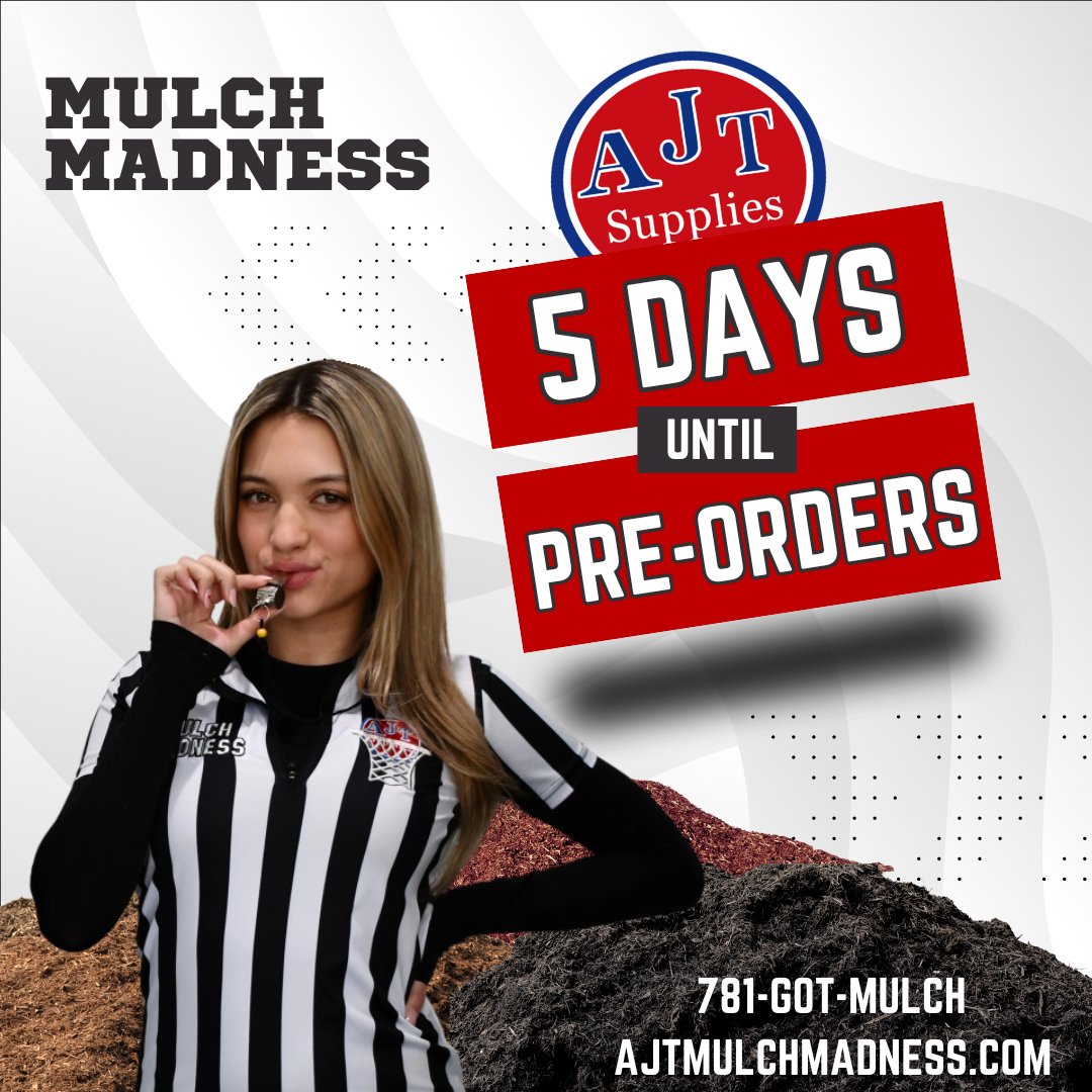 AJTSuppliesinc's tweet photo. MULCH MADNESS 2024 IS STARTING SOON!!🏀
It's time to score big with our Mulch Madness Sales! Starting in just 5 days, we're bringing you the BEST deals of the year on top-quality mulch! 🎉⏰
Hurry up and secure your spot in our lineup!
#MulchMadness #CountdownBeginsNow https://t.co/ADQbl2ucoZ