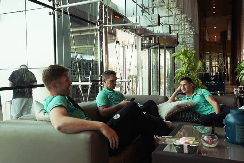 Arrived. After a prep camp at @SevensStadium, we have moved to our Abu Dhabi hotel ahead of the Test. ➡️ Series details: bit.ly/49MzX6D #BackingGreen ☘️🏏