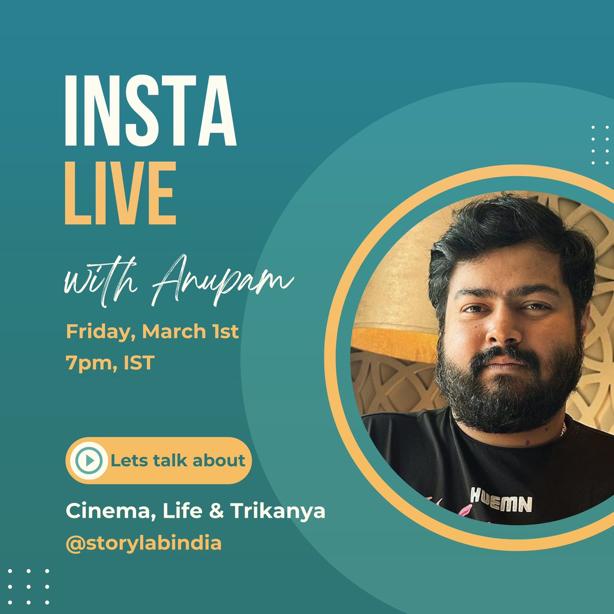 StoryLabIndia's tweet image. Lets talk about Cinema, Life and Trikanya with Anupam Patnaik !!