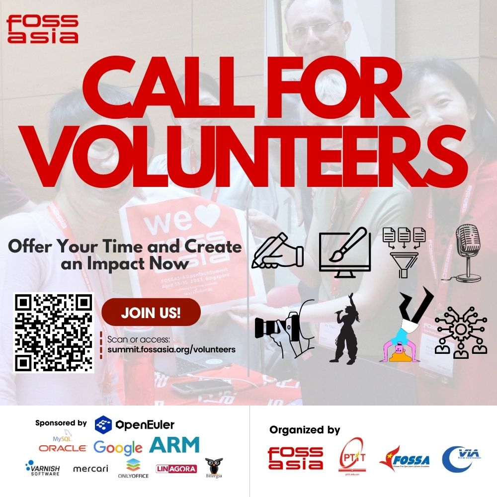 fossasia's tweet image. Be part of the biggest #OpenTech conference in town, work with super fun & cool teammates, connect with amazing speakers, and learn new things and skills. Join our #FOSSASIASummit2024 team! Register now to join summit.fossasia.org/volunteers