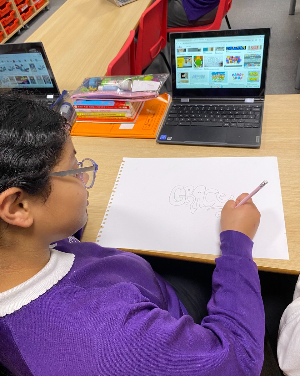 Year 6 pupils enjoyed sketching their art lesson on Throwie✍️ Throw ups, or throwies, are a form of graffiti #throwie #art #year6 #keystage2 #throwie.magazine