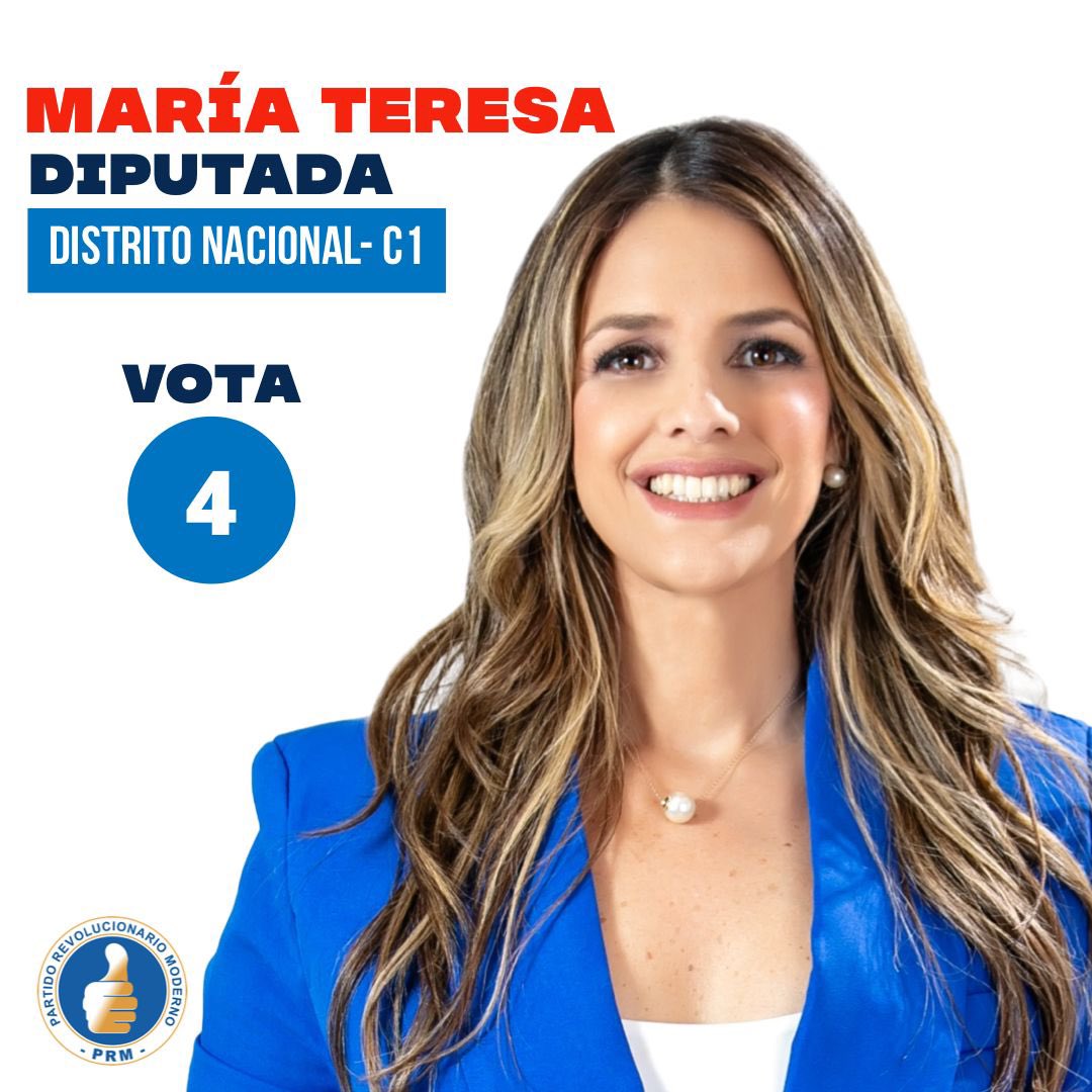 Maria Teresa Méndez 🗳 Casilla 4️⃣
SIGAMOS CONSTRUYENDO 
SIGAMOS CAMBIANDO

Pido su voto de confianza.
#CaminoAlCongreso
#MariaTeresaDiputada
#YoCreoEnTi
<a href="/PRM_Oficial/">PRM</a> <a href="/itobisono/">Ito Bisonó</a> <a href="/raquelarbaje/">Raquel Arbaje</a> <a href="/luisabinader/">Luis Abinader</a>
