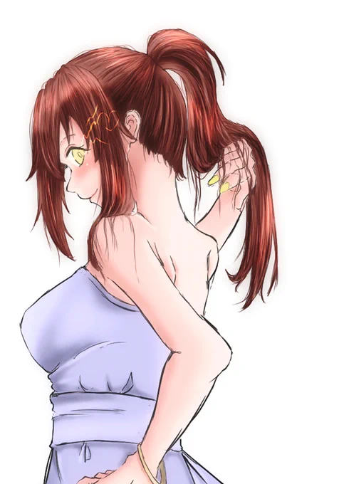 アンケートの結果ポニテ古鷹さんを描きました。古鷹さん進水日おめでとうございます!#古鷹進水日 