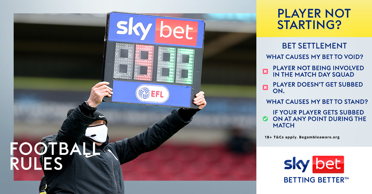 Placed a bet on today's #CarabaoCupFinal and a player is now starting on the bench? 🏆 ✅ If they come on at any point, bets will stand. ❌ If they remain on the bench, bets will void after full time. Goalscorer terms here 👉 bit.ly/3Hd3xGj