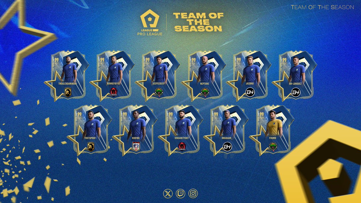 TEAM OF THE SEASON 🎖️ @TheAlexGaming7 @Bonne46990458 @jeepeedeep @9Neptune1 @Ju29r01 @LoriACM_ @ThxtsProf @Kod188 @Vinsanity0871 @ImGiaaan_ @Fhumo Complimenti a tutti i migliori giocatori di questa season 🔥🏆 Menzione d'onore al nostro grafico @erre_design 🔥