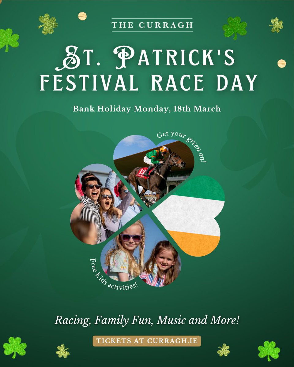 curraghrace's tweet image. Join us as we kick off the exciting 2024 Irish flat racing season!✨

Continue the St.Patrick's Festival celebrations on BH Monday, Mar 18th

Experience top class racing with The @nuahealthcare Irish Lincolnshire Premier Handicap &amp;amp; The Lodge Park Stud Park Express Stks Gr.3 ☘️🏇🏻