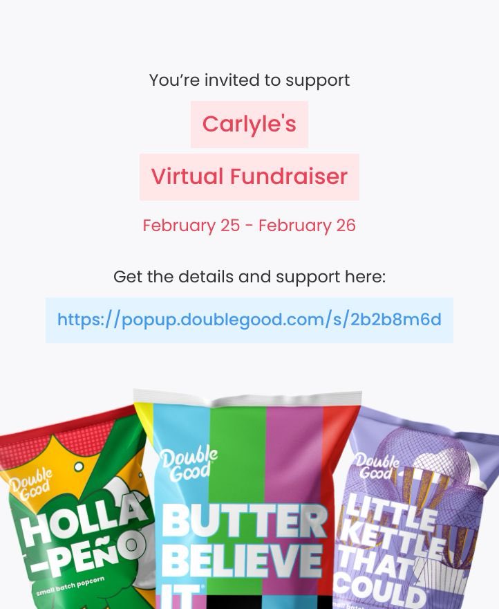 Hi! I’m doing a virtual fundraiser selling Double Good ultra-premium popcorn for 4 days from Thursday, Feb 22 - Monday, Feb 26. Get all the details and support here: popup.doublegood.com/s/2b2b8m6d