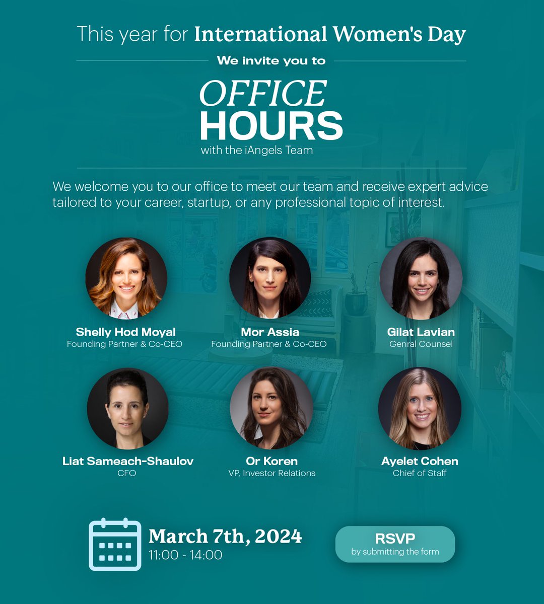 iAngels (@iangelscapital) on Twitter photo 🌟 This year for International Women's Day, we invite you to join our exclusive Office Hours session, where you can connect with our experts, receive tailored advice for your career or startup, and grow your network.
To secure your spot, click below👇
share-eu1.hsforms.com/18VRm_JJeQ2W1p… 🌟 This year for International Women's Day, we invite you to join our exclusive Office Hours session, where you can connect with our experts, receive tailored advice for your career or startup, and grow your network.
To secure your spot, click below👇
share-eu1.hsforms.com/18VRm_JJeQ2W1p…