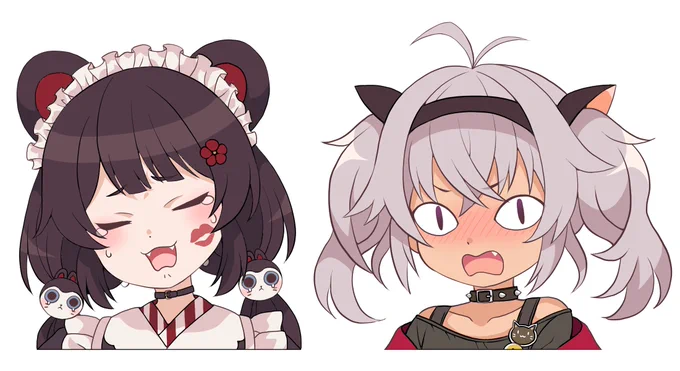 #いぬいらすと #マオのお絵描き帳ブルアカ立ち絵より。アンジュにされて泣き出すいにゅい(カスミ)と怒りのまちゅかい(コハル) 