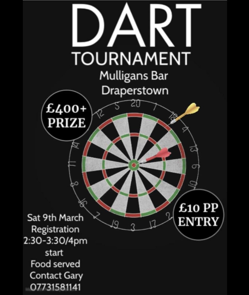 Dart comp Sat 9th March Mulligans bar Draperstown 👌🏼