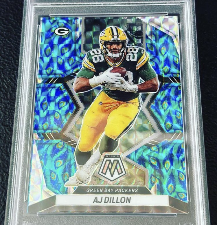 Searching for four variations of this card:

2022 Mosaic AJ Dillon (@ajdillon7 )

Peacock
Red Wave /9
Black 1/1
Green Sparkle

@CardPurchaser #thehobby #sportscards #cardcollector #sportscardcollector