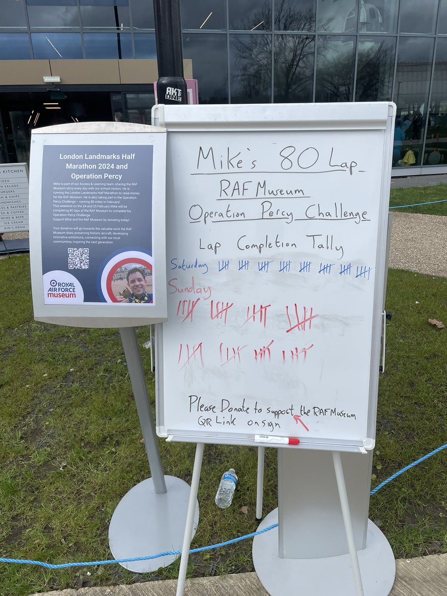 mikeodd42's tweet photo. My 80 Lap @RAFMUSEUM Challenge is complete. Onward to the @LLHalf marathon in April. Please make a donation to my fundraising page if you can to support the great work of the RAF Museum! Thanks to everyone who has donated so far! ✈️🏃‍♂️ https://t.co/VxrVbu0kn2 https://t.co/TavBWPFaOr