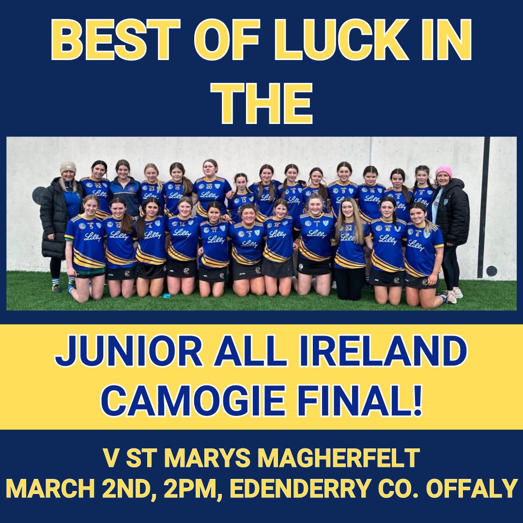 KCS PE & Sport (@kcspe1996) on Twitter photo All-Ireland Final!!!
Best of Luck to <a href="/KinsaleComSch/">Kinsale Community School</a> Junior Camogie Team
🆚 St. Mary's Magherafelt
🏟️Edenderry, Co. Offaly
🏆 All-Ireland Camogie Junior Final
📅 Saturday 2nd March
⌚️14:00
<a href="/KinsaleGaa/">Kinsale GAA</a> <a href="/CourceysGAA/">Courcey Rovers</a> <a href="/SliabhruaCC/">Sliabh Rua Camogie </a> <a href="/TractonGAAClub/">Official Tracton GAA</a> <a href="/carrigdhoun_gaa/">Carrigdhoun GAA</a> All-Ireland Final!!!
Best of Luck to <a href="/KinsaleComSch/">Kinsale Community School</a> Junior Camogie Team
🆚 St. Mary's Magherafelt
🏟️Edenderry, Co. Offaly
🏆 All-Ireland Camogie Junior Final
📅 Saturday 2nd March
⌚️14:00
<a href="/KinsaleGaa/">Kinsale GAA</a> <a href="/CourceysGAA/">Courcey Rovers</a> <a href="/SliabhruaCC/">Sliabh Rua Camogie </a> <a href="/TractonGAAClub/">Official Tracton GAA</a> <a href="/carrigdhoun_gaa/">Carrigdhoun GAA</a>
