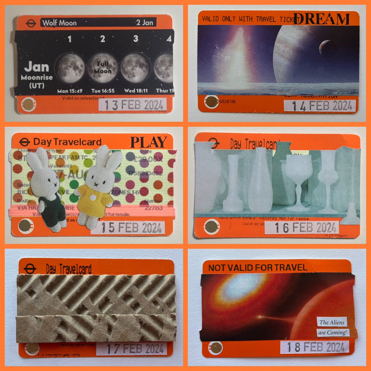 JeanEd70's tweet photo. First 24 days of #februllage #februllage24 #ticketart #collage https://t.co/SXu0rGb3rz