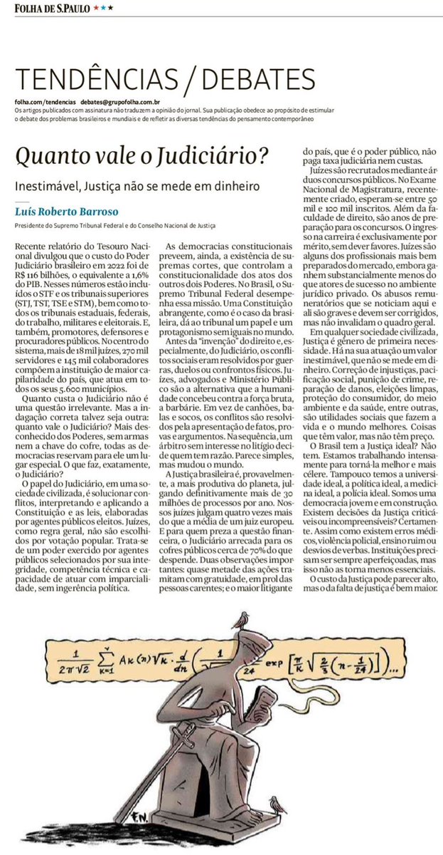 Publiquei hoje na Folha de São Paulo artigo sobre custo e valor do Judiciário e da Justiça. www1.folha.uol.com.br/opiniao/2024/0…