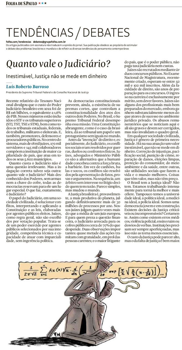 LRobertoBarroso's tweet photo. Publiquei hoje na Folha de São Paulo artigo sobre custo e valor do Judiciário e da Justiça. https://t.co/BctKxNvXHg https://t.co/kg1UCsmpE3