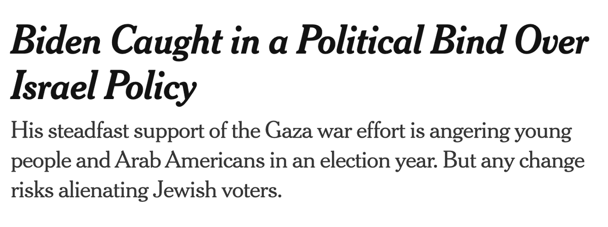 This article erases the voices of our communities. The majority of Jewish Democrats want a ceasefire. Thousands of Jewish voters have been pouring into the street alongside Palestinians. There is no political bind. Biden just needs to make a decision: humanity or genocide?