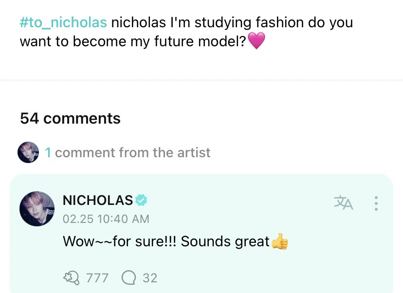 NicholasBrasill's tweet photo. 💬 | WEVERSE - 🍓

🌙: nicholas, eu estou estudando moda, você quer se tornar meu futuro modelo?🩷

🍓: Uau~~com certeza!!! Parece ótimo👍

#NICHOLAS #andTEAM_NICHOLAS #ニコラス #andTEAM #앤팀 https://t.co/6f3S7ZSNyd