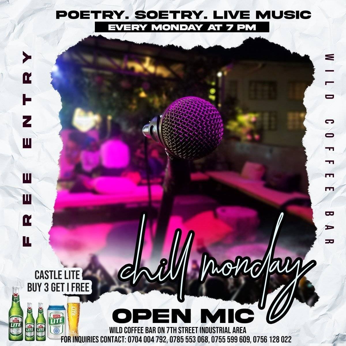 Hey guys. Tomorrow  is yet another Monday and another week to have an amazing artistic end to a crazy and hot Monday. Come and enjoy some poetry and acoustic music and when you feel ready showcase some talent; recite, perform or read some poetry or voice up some tunes. for free