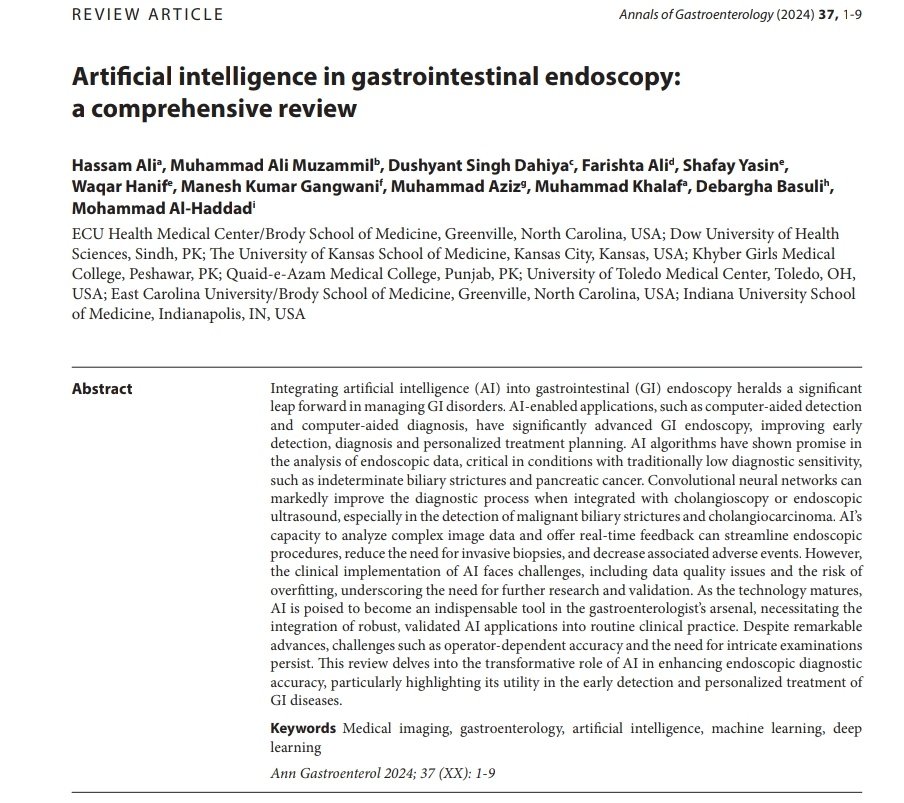Dushyant Singh Dahiya, MD (@dushdahiya) on Twitter photo 🌟New Pub🌟
AI in GI Endoscopy: A Review🧑🏻💻
doi.org/10.20524/aog.2…
<a href="/hassamalii/">Hassam Ali, MD</a> <a href="/mk_gangwani/">Manesh Kumar Gangwani, MD MPH</a> <a href="/Aziz_M50/">Muhammad Aziz</a> <a href="/alhaddad_mo/">Mohammad Al-Haddad, FASGE,FACG, AGAF</a> <a href="/ASGEendoscopy/">ASGE GI Endoscopy</a> <a href="/AmCollegeGastro/">ACG</a> <a href="/AmerGastroAssn/">American Gastroenterological Association (AGA)</a> <a href="/AASLDtweets/">AASLD</a> <a href="/AASLDFoundation/">AASLD Foundation</a> #GITwitter #MedTwitter #MedEd #AI #ArtificialIntelligence #GI #Endoscopy #ACG #ASGE 🌟New Pub🌟
AI in GI Endoscopy: A Review🧑🏻💻
doi.org/10.20524/aog.2…
<a href="/hassamalii/">Hassam Ali, MD</a> <a href="/mk_gangwani/">Manesh Kumar Gangwani, MD MPH</a> <a href="/Aziz_M50/">Muhammad Aziz</a> <a href="/alhaddad_mo/">Mohammad Al-Haddad, FASGE,FACG, AGAF</a> <a href="/ASGEendoscopy/">ASGE GI Endoscopy</a> <a href="/AmCollegeGastro/">ACG</a> <a href="/AmerGastroAssn/">American Gastroenterological Association (AGA)</a> <a href="/AASLDtweets/">AASLD</a> <a href="/AASLDFoundation/">AASLD Foundation</a> #GITwitter #MedTwitter #MedEd #AI #ArtificialIntelligence #GI #Endoscopy #ACG #ASGE