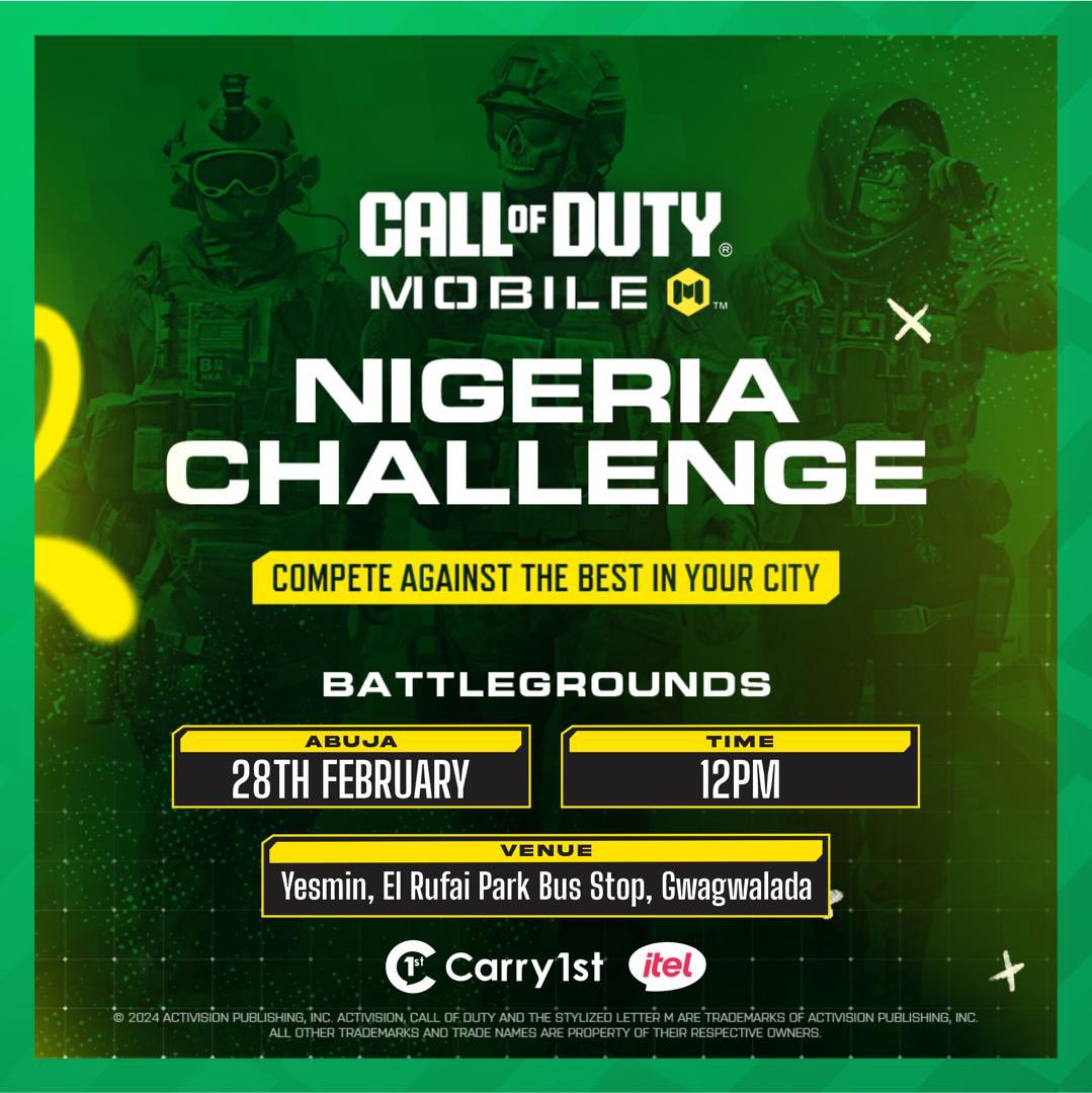 Attention all CODM warriors in Abuja! 🎮 Get ready to gear up for the ultimate showdown at the itel x Call of Duty Nigeria Challenge happening in Abuja on the 28th of February! 💥 #itelxCODMNigeriaChallenge #EnjoyBetterLife