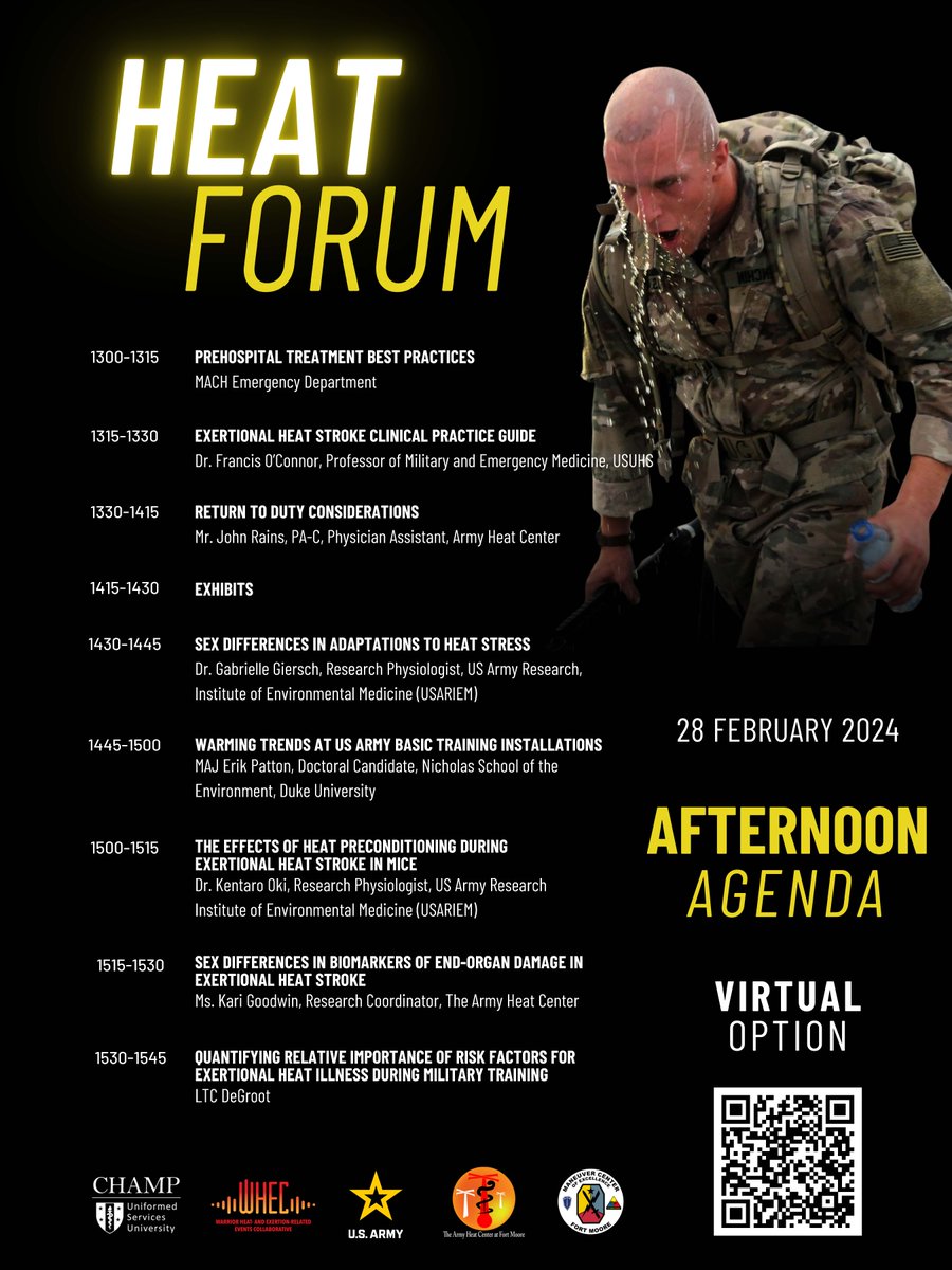 🔥 THIS WEEK is the HEAT FORUM 🔥 #BeMoore! Join us virtually or in-person to hear presentations and discussions on best practices to prevent, triage, and treat heat illness & injury based on medical and scientific analysis. @MCoEFortMoore | @curtisbuzzard | @FMGarrisonCdr