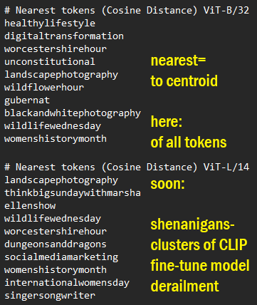 zer0int1's tweet photo. Let #AI #AIsplain about #CLIP in a non-inductive way, then dump a large part of OpenAI CLIP package code on the #GPT4 -> the #good #AI was able to reconstruct a #tokenID-#token map.๐ค
Consistent with HF -> BUT I can use my #finetune models and poke around in their derailment.๐ https://t.co/3SMSDIufdY