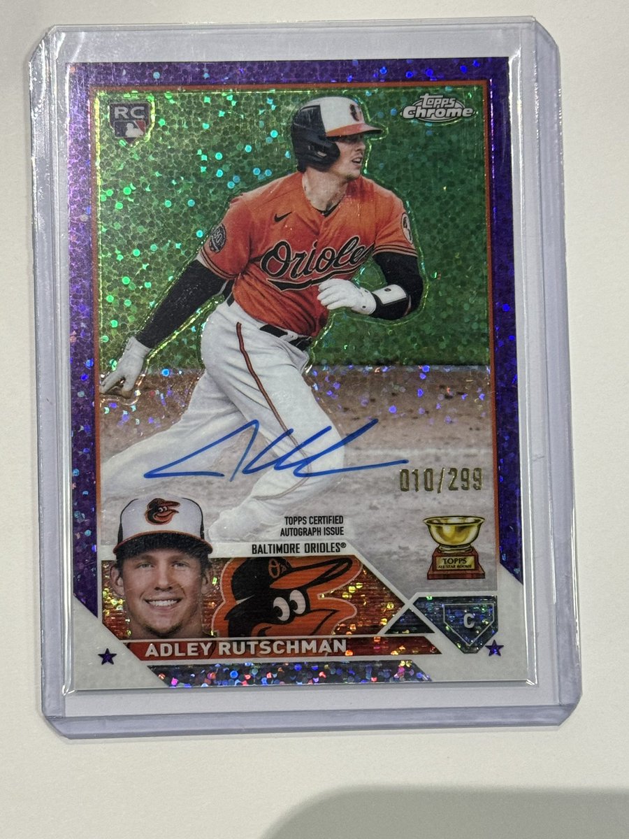 Great pulls so far at <a href="/Topps/">Topps</a> Hobby Rip Night. Andrew pulled this Adley Rutschman Topps Chrome Purple Speckle Refractor Autograph out of a Topps Chrome Blaster!  #toppsripnight #topps #toppsmvpbuyback #adleyrutschman #showmeyourhits #Topps #chrome #toppschromebaseball