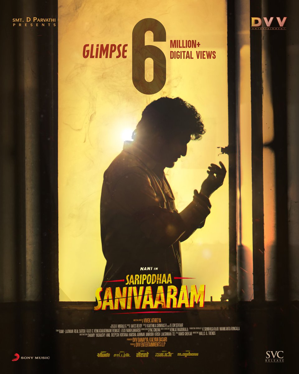 #SaripodhaaSanivaaram Glimpse Crossed 6M

Get ready for an exhilarating ride with this upcoming film. Don't miss it! 💥🎬

#saripodhaasanivaaramglimpse |#NaniBirthdayCDP |#Nani32 |#sjsurya 

🔗bit.ly/SaripodhaaSani… 🌟

#HappyBirthdayNani #SuriyasSaturday