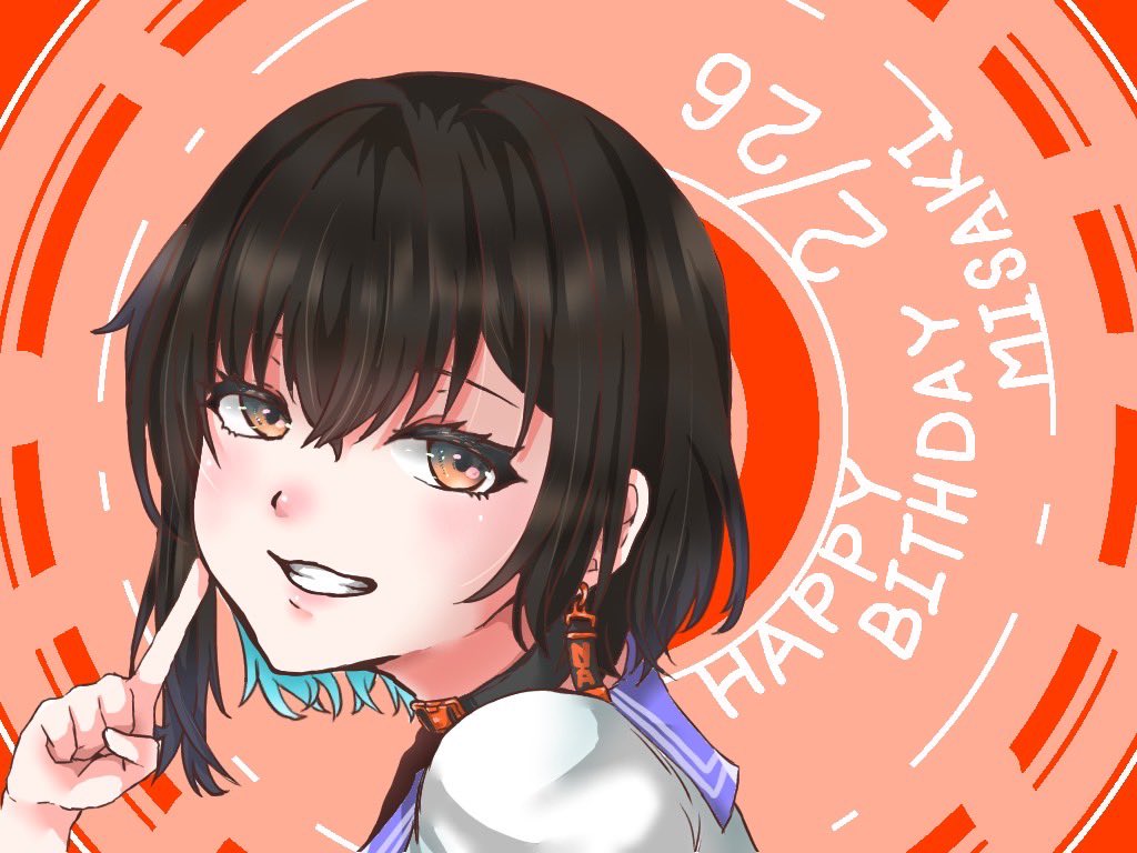 1girl solo smile brown eyes looking at viewer short hair happy birthday  illustration images
