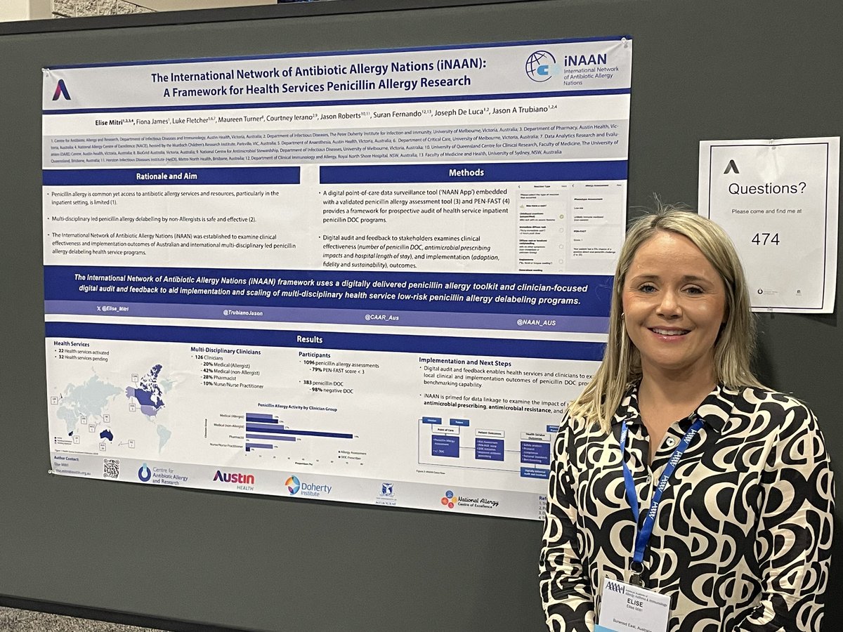@Elise_Mitri #AAAAI24 presenting the iNAAN @NAAN_Aus framework for inpatient #penicillinallergy implementation and scaling! Can’t wait to see this data change practice 👏 @CAAR_Aus @NACEresearch @NACEresearch