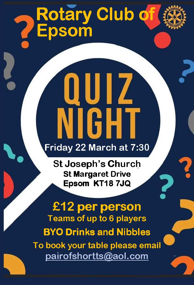 Quiz night on March 22nd in St Joseph's Church Hall, Epsom