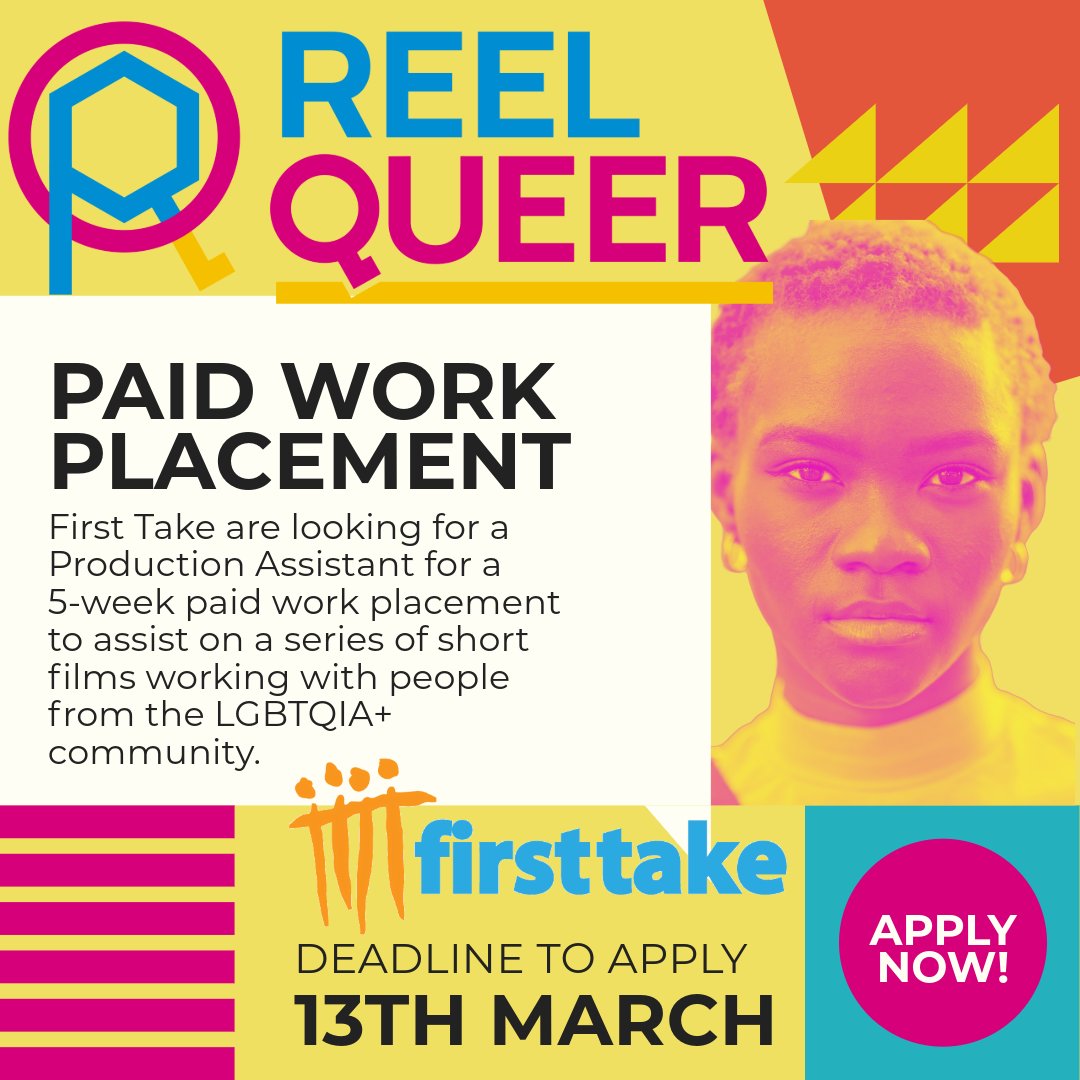First Take (@wearefirsttake) on Twitter photo First Take are looking for a Production Assistant for a 5-week paid work placement to assist on a series of short films working with people from the LGBTQIA+ community on the Reel Queer project.
<a href="/FilmLiverpool/">Liverpool Film Office</a> <a href="/CultureLPool/">Culture Liverpool</a> <a href="/COoLLiverpool/">COoL Collective</a> First Take are looking for a Production Assistant for a 5-week paid work placement to assist on a series of short films working with people from the LGBTQIA+ community on the Reel Queer project.
<a href="/FilmLiverpool/">Liverpool Film Office</a> <a href="/CultureLPool/">Culture Liverpool</a> <a href="/COoLLiverpool/">COoL Collective</a>