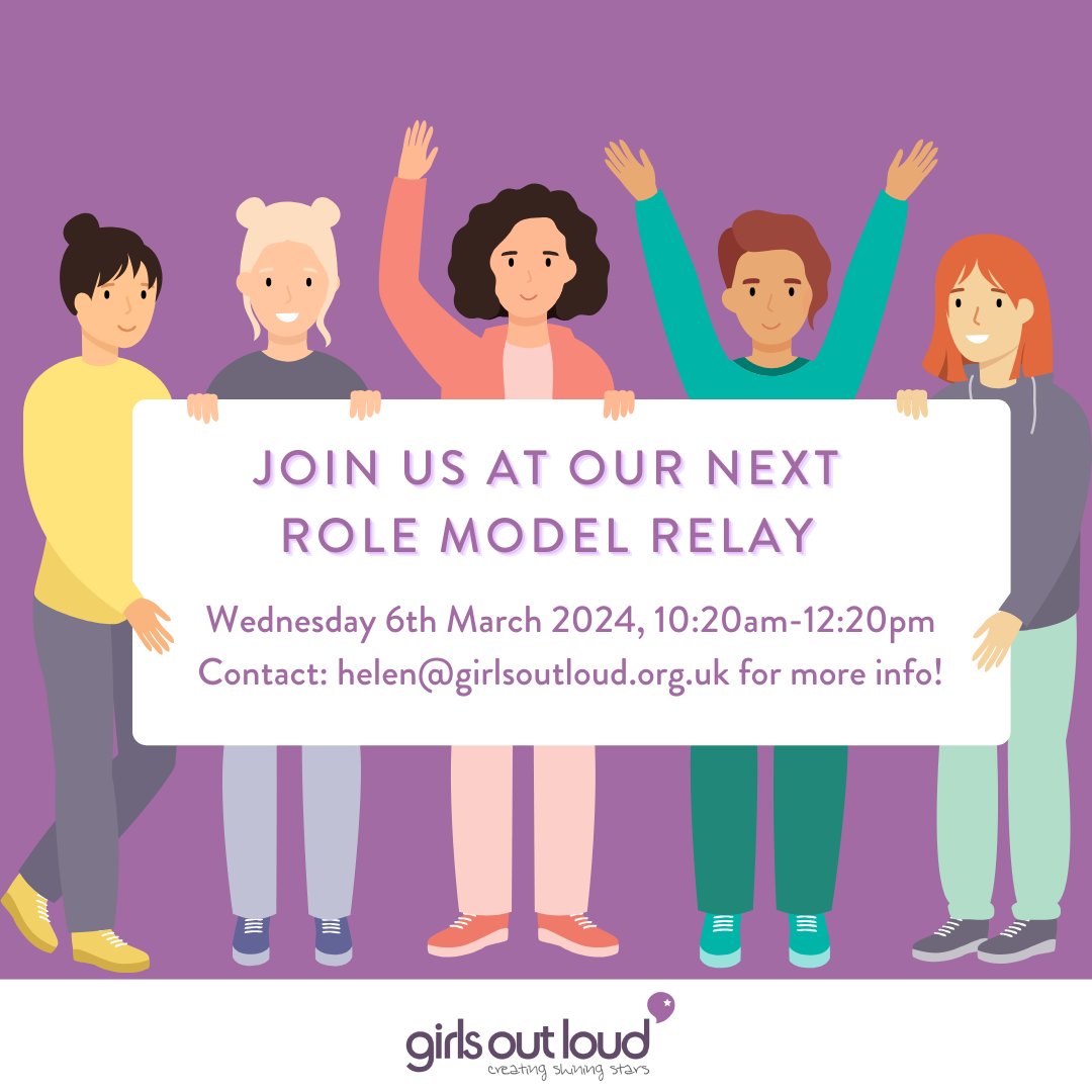Our Role Model Relay at Copley Academy, Stalybridge is NEXT WEEK! If you have just two hours to spare to inspire a room full of year 8 girls in a speed-mentoring event, please email hello@girlsoutloud.org.uk 💜 #GirlsOutLoud #BigSisters #InspirationalWomen #RoleModels