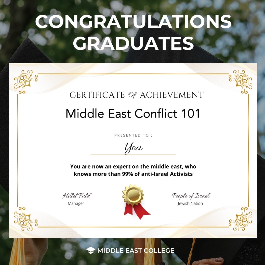 The Middle East conflict 101: 

UN in 1947: “Here is a state for you, the Jews, and here is a state for you, the Arabs.”

The Jews: “Awesome. Thanks. We’ve only been waiting for this for thousands of years.”

The Arabs: “Sorry no. We’d rather attack than have a state. We don’t