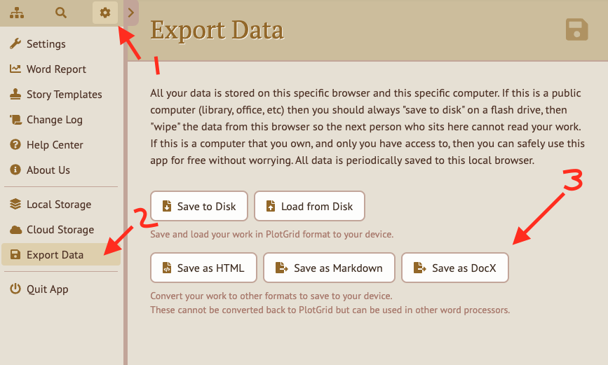 plotgrid's tweet image. Hello, we have just added support for exporting to DocX format, this covers Google Docs, Microsoft Word and other standards.  Enjoy!