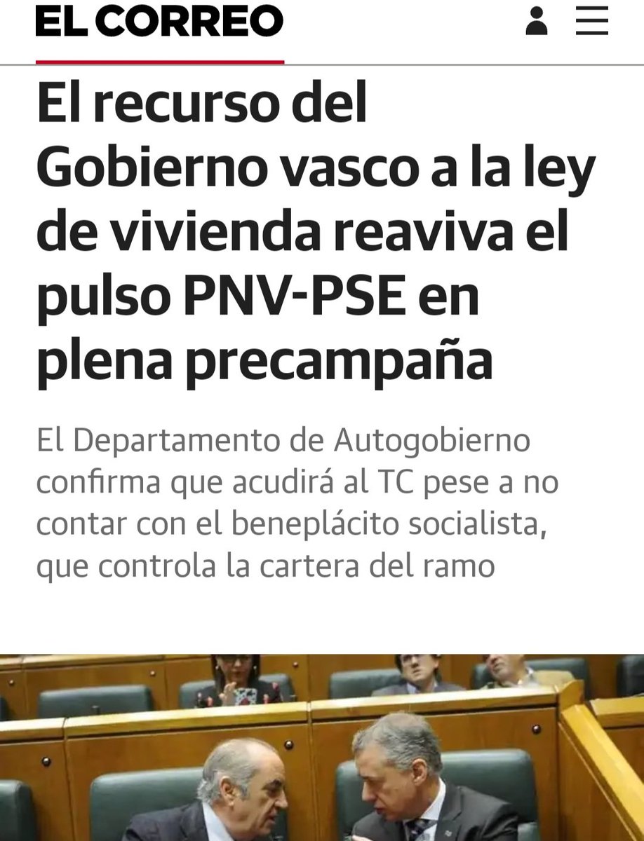 Menudo paripé entre el PNV y el PSE. 

Al final el PNV recurre la ley de vivienda para seguir defendiendo los intereses del "negocio" frente a la vivienda como derecho... 
y el PSE traga, aunque se haga el ofendido.

Etxebizitza eskubidea da, ez zuen negozioa.