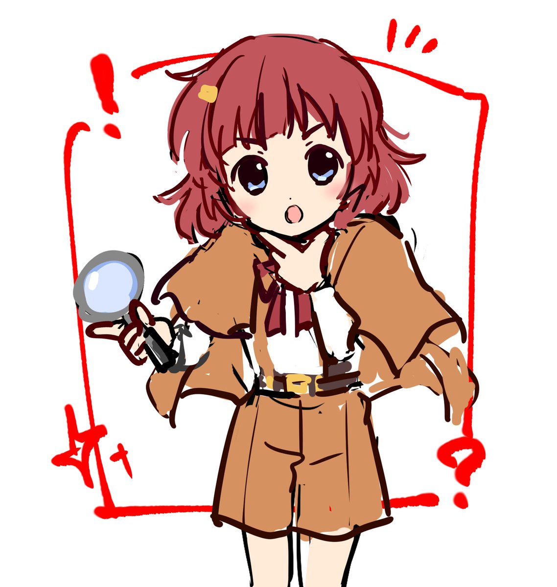 1girl magnifying glass solo blue eyes red hair short hair capelet  illustration images