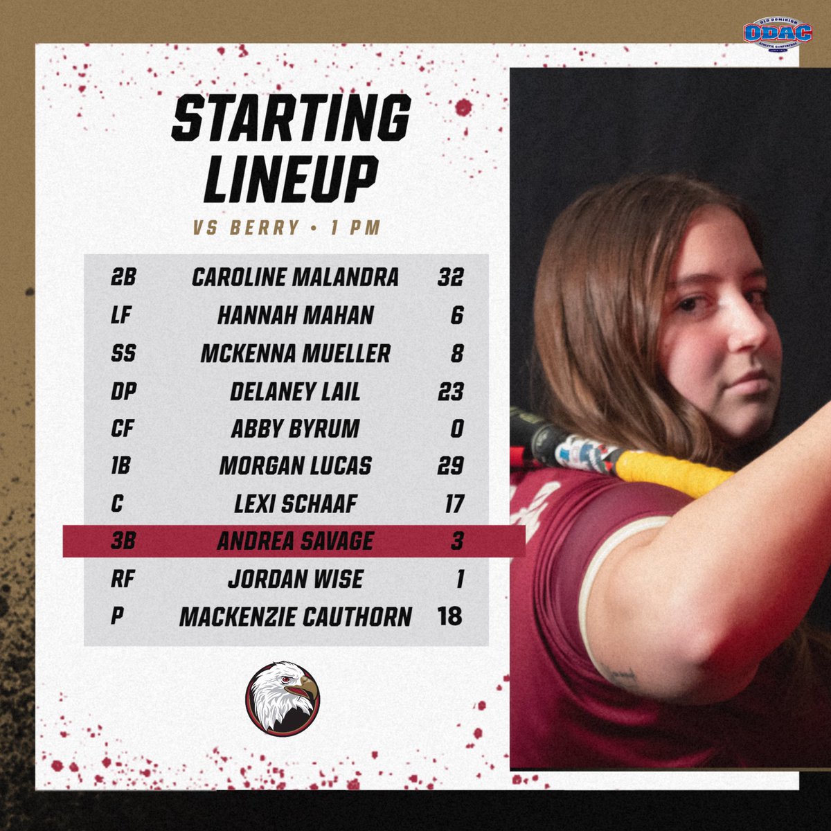 Bh2osoftball's tweet photo. It’s Game Day in Georgia! Here’s how we’ll line up against #3 Berry 🦅 https://t.co/Fiope1PVhs