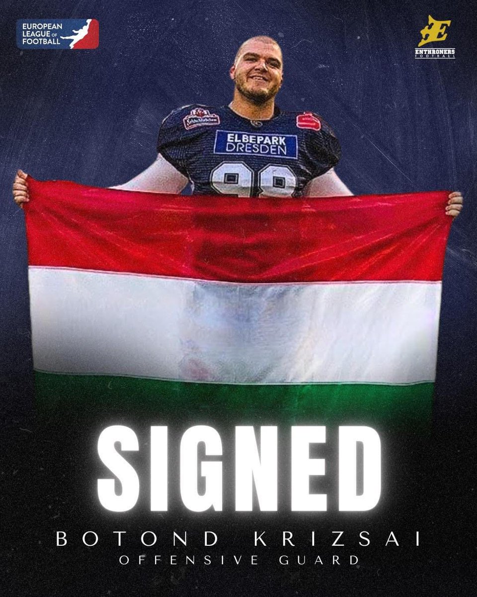 One of the best Hungarian returns home: Botond Krizsai signed with the Enthroners‼️
The outstanding lineman who signed to Germany in 2014. He has played for the Bielefeld Bulldogs, Dresden Monarchs, and Hildesheim Invaders and spent the last 3 seasons with Berlin Adler.