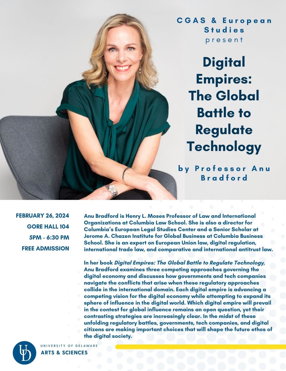 Looking forward to returning to @UDelaware to discuss #DigitalEmpires tomorrow -- thank you for hosting me @DanielKinderman!