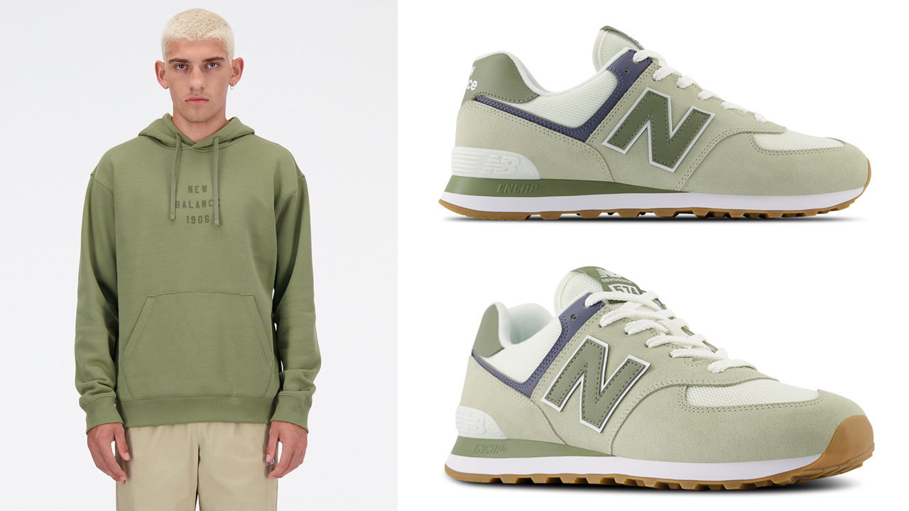 SneakerFits on X New Balance 574 Olive Green White x New Balance Iconic Collegiate Graphic Hoodie https t Z28EWhbyZr https t FXFGgtvgOM X