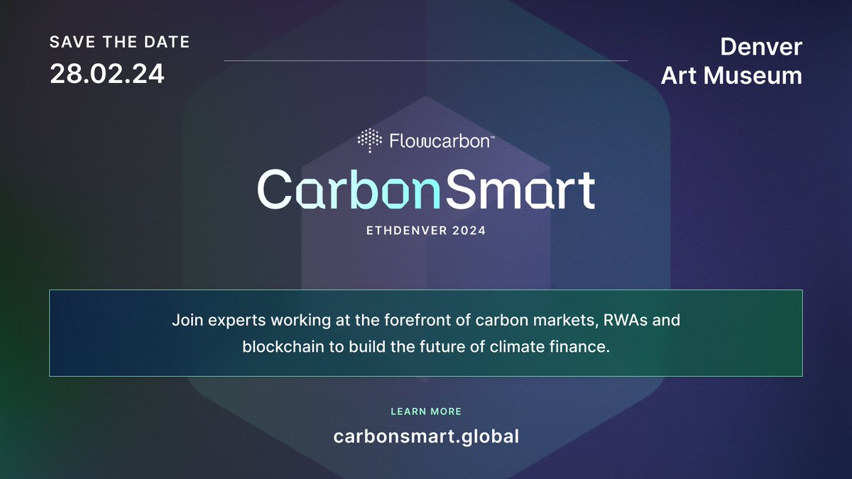 ashihadah's tweet image. Lead the conversation on a sustainable future at #Flowcarbon&apos;s #CarbonSmart Summit: #ETHDenver2024. Expand your knowledge. 
Register for Free: carbonsmart.global 

#ThoughtLeadership #ClimateChange #ClimateFinance #CarbonMarkets #RWA #Sustainability #Web3 #Blockchain