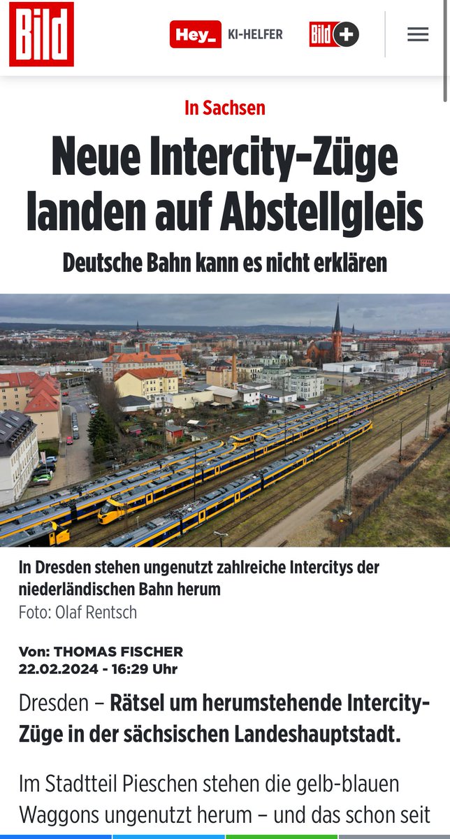 Duitse krant Bild vraagt zich af of deze ICNG’s op een rangeerterrein bij Dresden niet door de Deutsche Bahn ingezet kunnen worden, om het treintekort daar op te lossen. Op een niet-geëlektrificeerde spoorlijn nota bene 🤦🏼‍♂️

m.bild.de/regional/dresd…
