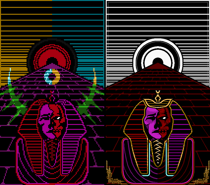 Here's a current side-by-side comparison of the new BG and the old, required upscaling 4X by hand.

Still need to figure out how I'm coloring the sky with the new edit, and of course bring in the sigil behind the pharaoh's head
